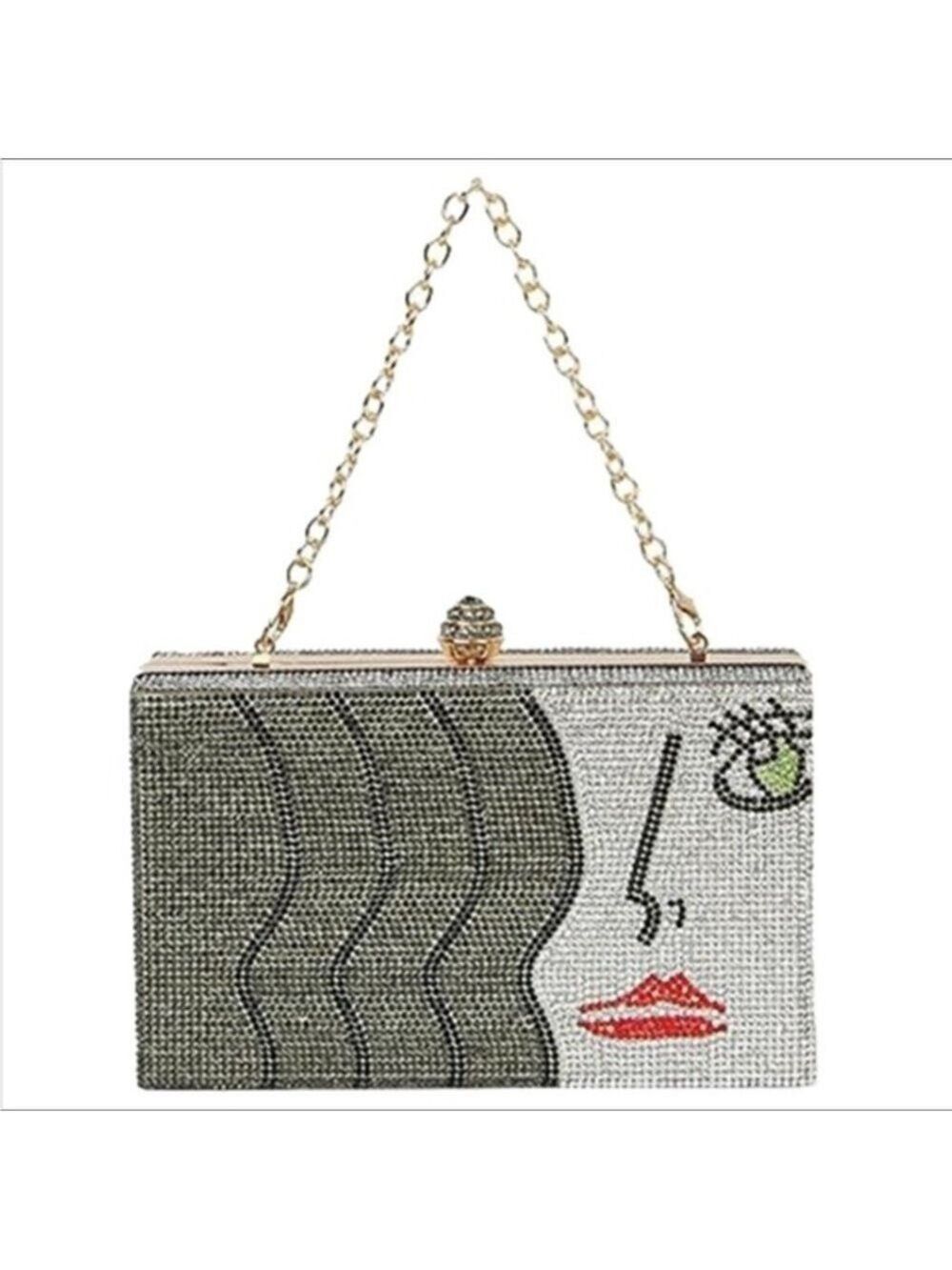 Crystal Art Deco Box Handbag Grey Silver